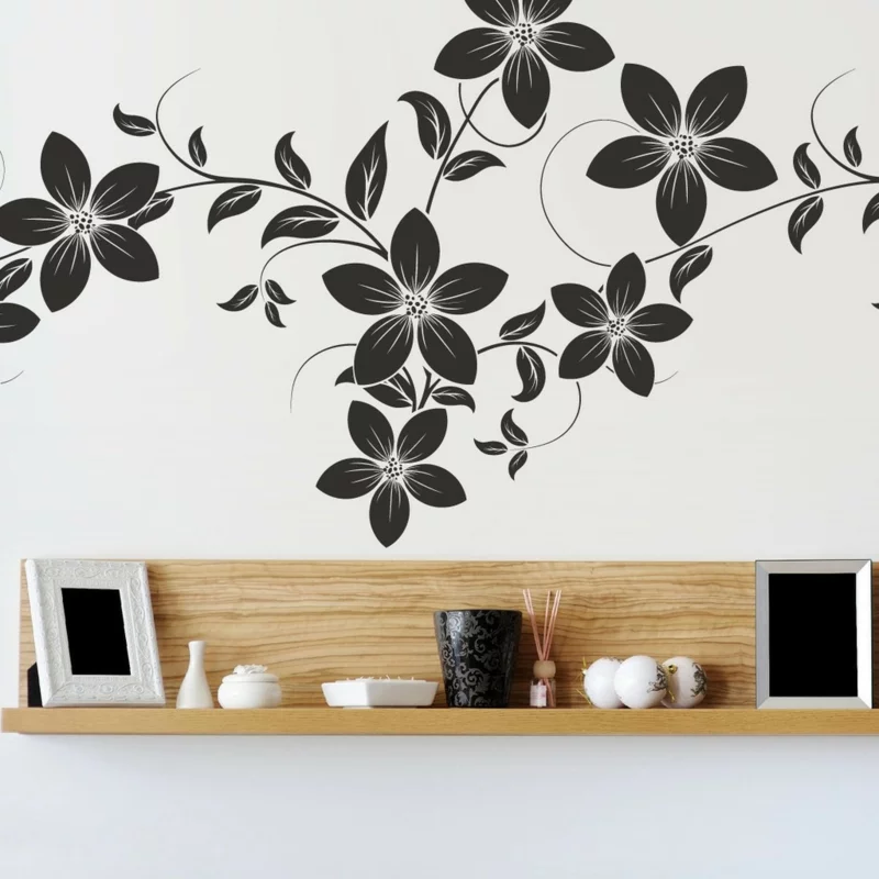 coole Wandtattoos Blumenmuster Wandgestaltung schwarz weiß