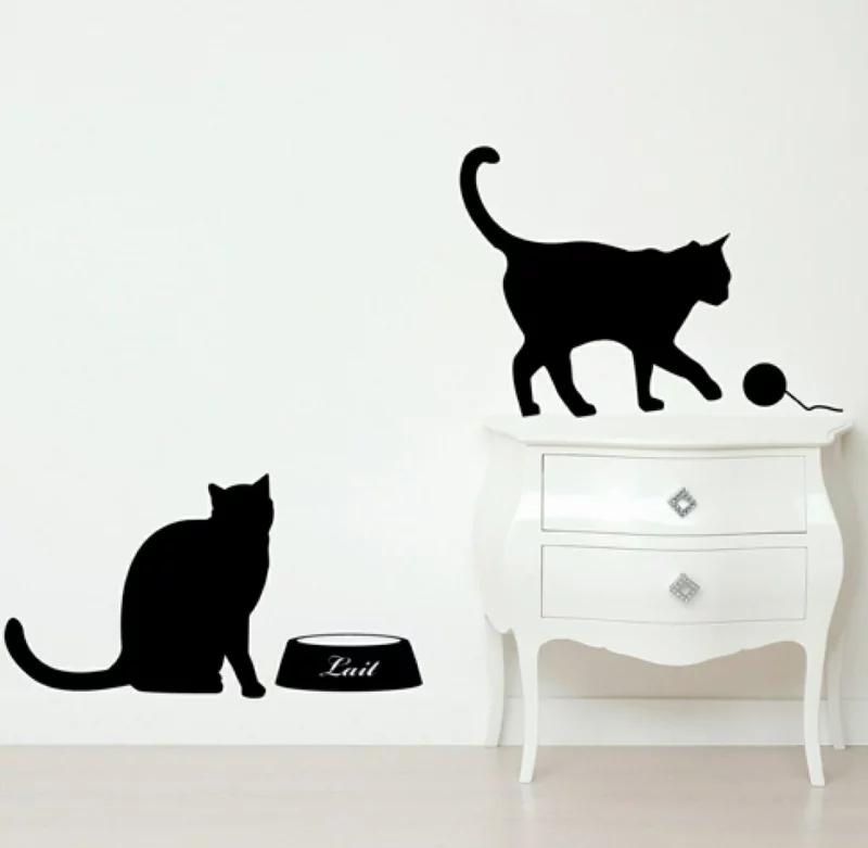 coole Wandtattoos Katzen Wohnzimmerdeko Wandgestaltung schwarz weiß