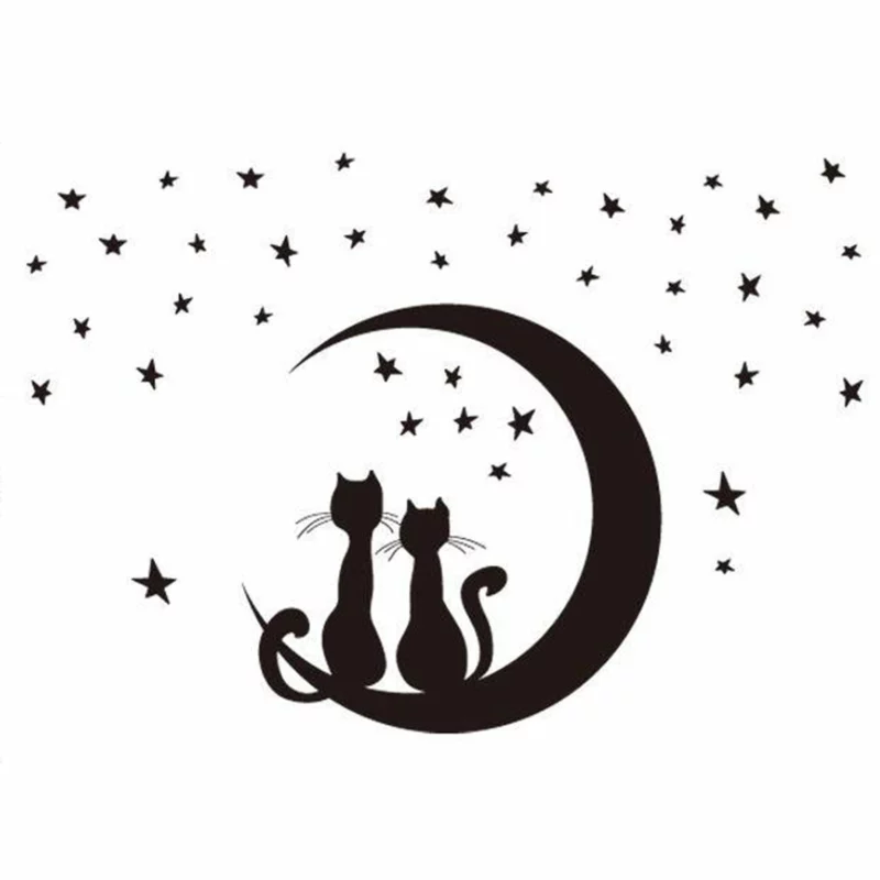coole Wandtattoos Katzen am Mond Wandgestaltung schwarz weiß