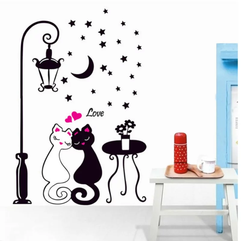 coole Wandtattoos verliebte Katzen Wandgestaltung schwarz weiß