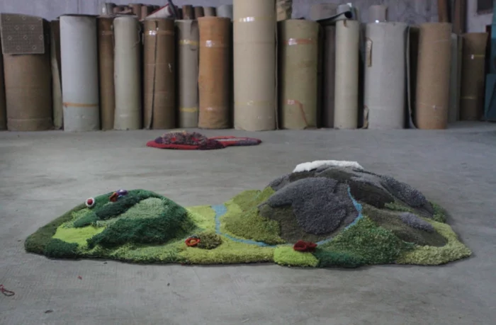 designer teppich indoor garten naturlandschaft hügel fluss teppichläufer