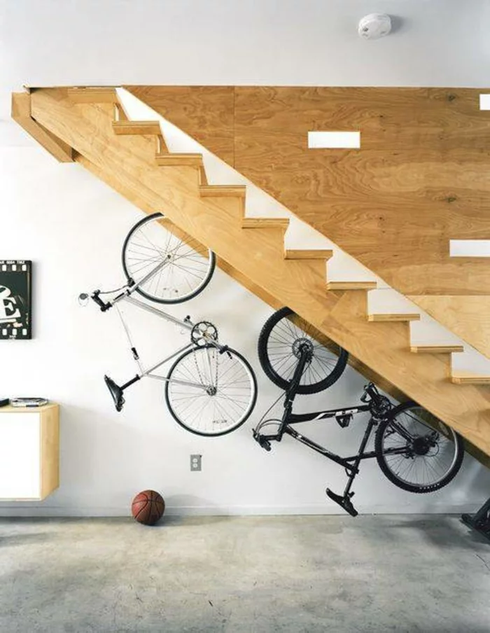 einrichtungsideen kreative wohnideen stauraum fahrrad treppen