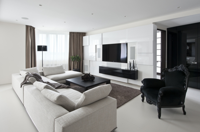 einrichtungsideen wohnideen wohnzimmer weißes sofa schwarze elemente