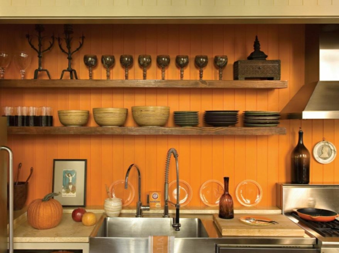 farbgestaltung küche gelbe küche einbauküche orange