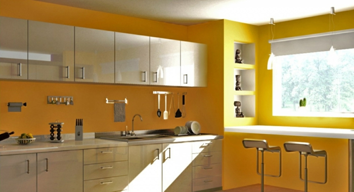 farbgestaltung küche gelbe küche einbauküche