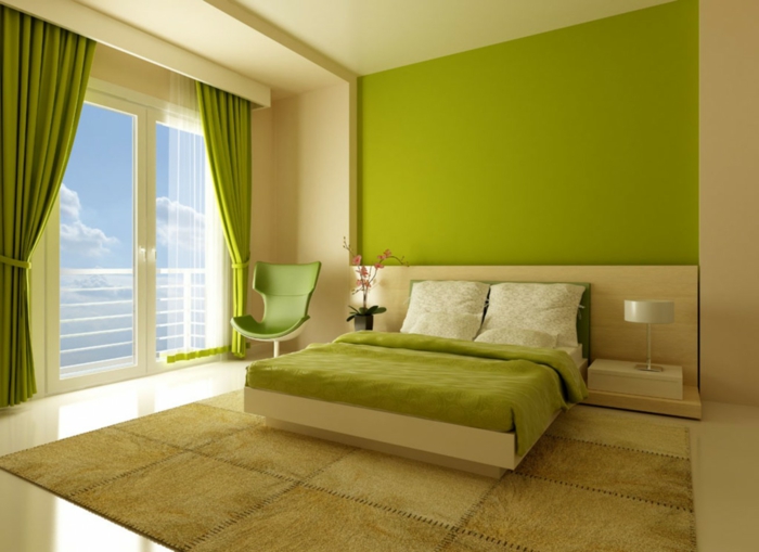 farbgestaltung schlafzimmer wandgestaltung wanddesign apfelgrün