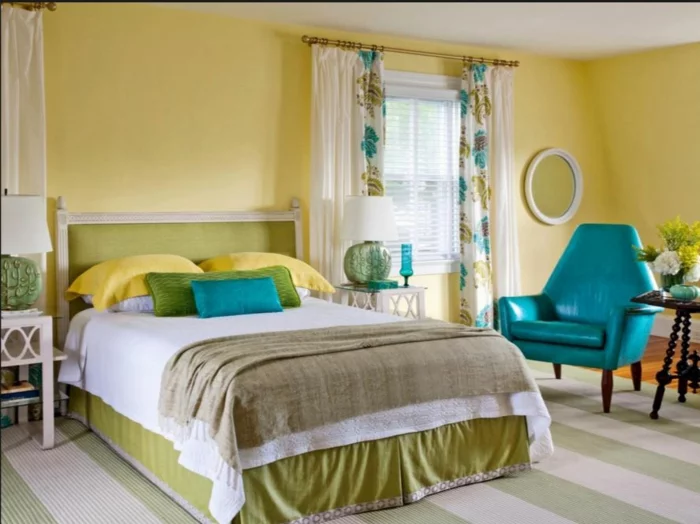 farbgestaltung schlafzimmer wandgestaltung wanddesign samt gelb blau