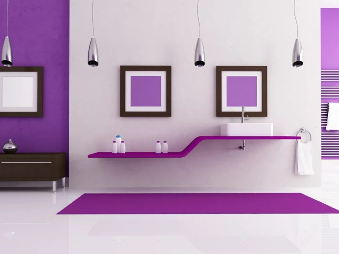 farbgestaltung wandgestaltung wanddesign badezimmer lila