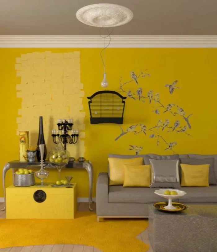 farbgestaltung wohnzimmer wandgestaltung wanddesign gelb stufen