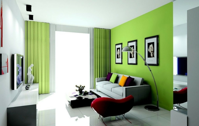 farbgestaltung wohnzimmer wandgestaltung wanddesign grün hell