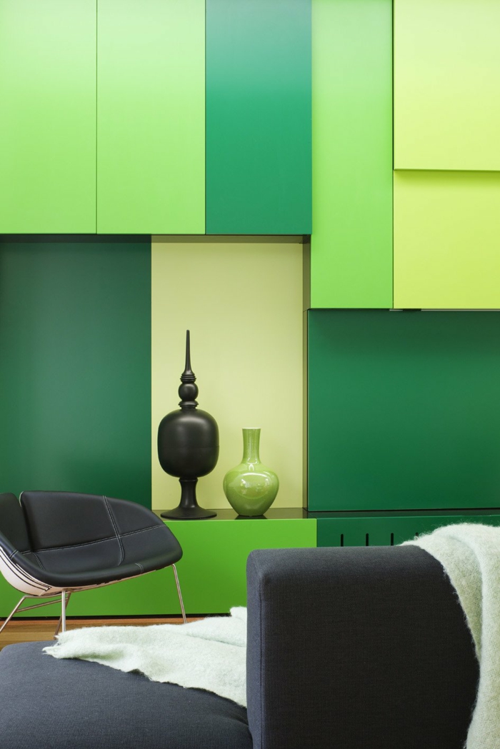 farbgestaltung wohnzimmer wandgestaltung wanddesign grüne elemente
