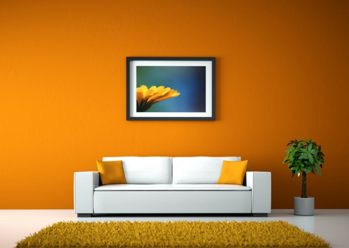 farbgestaltung wohnzimmer wandgestaltung wanddesign kürbis gelb