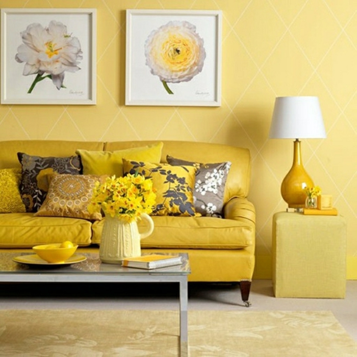 farbgestaltung wohnzimmer wandgestaltung wanddesign sonnig gelb