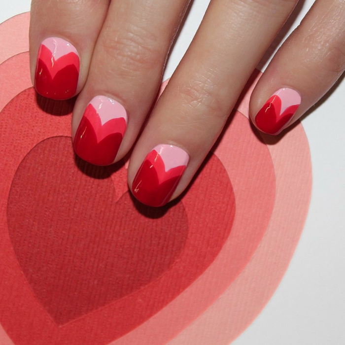 fingernägel design herzen valentinstag ideen rosa rot nagellack