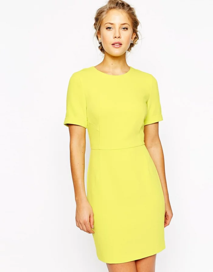 gelbes kleid business kleider schlichtes design frauenmode