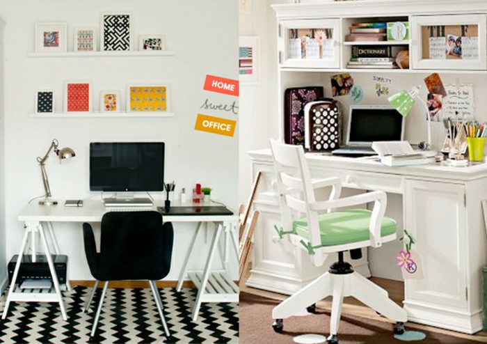  home office einrichten büro arbeitszimmer weiße schreibtische stühle