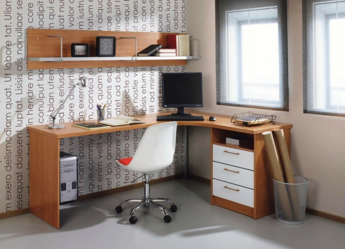home office einrichten moderne büromöbel schreibtisch wandregale schrank bürostuhl