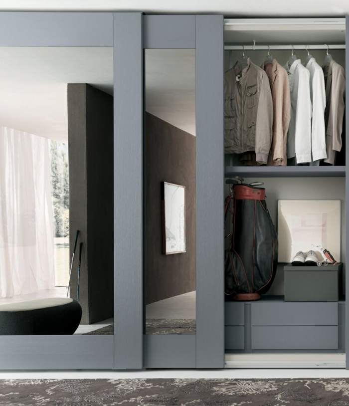 kleiderschrank design schiebetüren spiegel wohnideen schlafzimmer