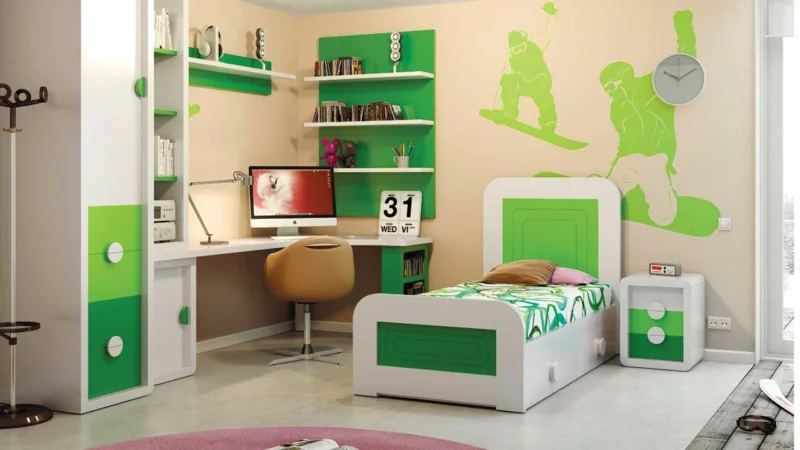 moderne Jugendzimmer Ideen Jugendzimmermöbel leuchtendes grün
