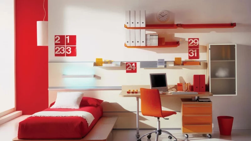 moderne Jugendzimmer Ideen Jugendzimmermöbel rot orange
