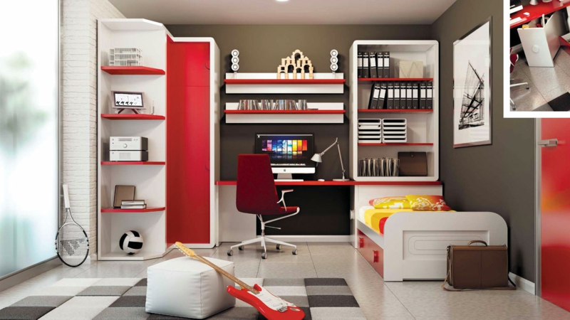 moderne Jugendzimmer gestalten rot Ideen Jugendzimmermöbel