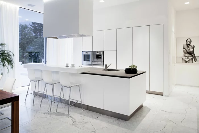 moderne bodenbeläge betonoptik küche kücheninsel abzugshaube