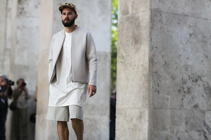 männermode trends 2016 casual kurze hose t shirt sakko weiß beige paris fashion week