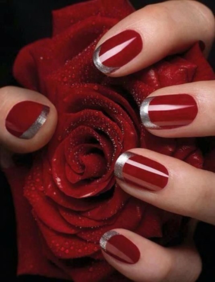 nageldesigns fingernägel design nailart rote nägel nagellack silber rose