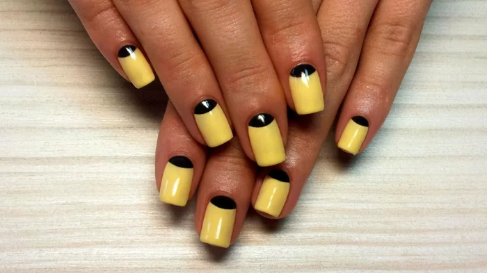 nageldesigns fingernägel design nailart zweifarbig gelnägel french nails gelb schwarz