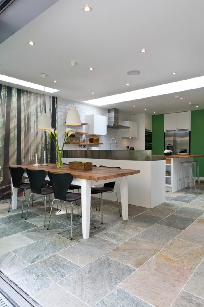offene Küchen Küchengestaltung Ideen Küchenbilder Wandfarbe Grün