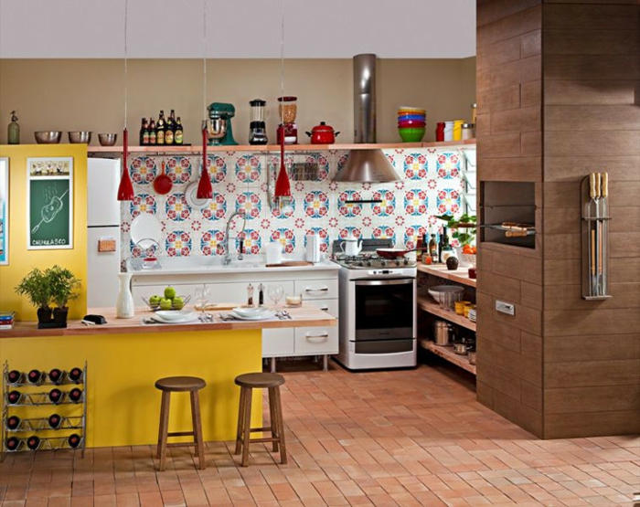 offene Küchen Küchengestaltung Ideen Küchenbilder bunte Küchenfliesen