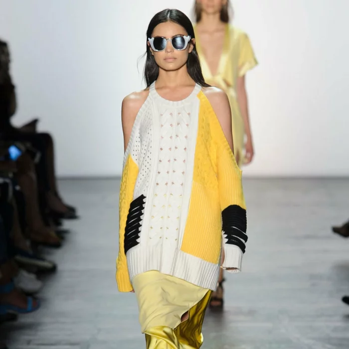 vintage kleider new york fahion week 2016 trends pullover gelb weiß