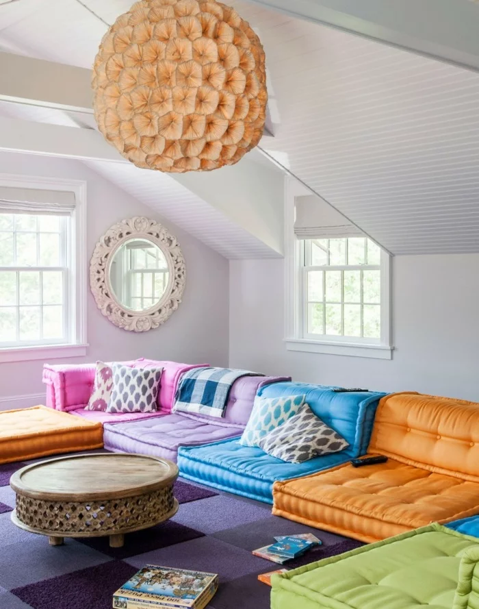 wohntrends pendelleuchte farbige möbel wohnideen wohnzimmer