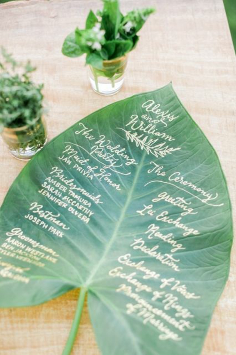 Hochzeitsfeier Ideen grün Grünpflanzen Blatt