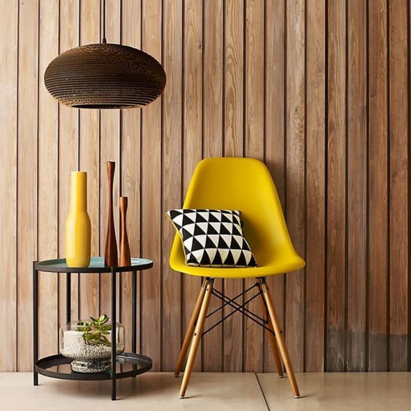 Inneneinrichtung planen Wohnzimmer Möbel Eames Chair gelb Wohnaccessoires