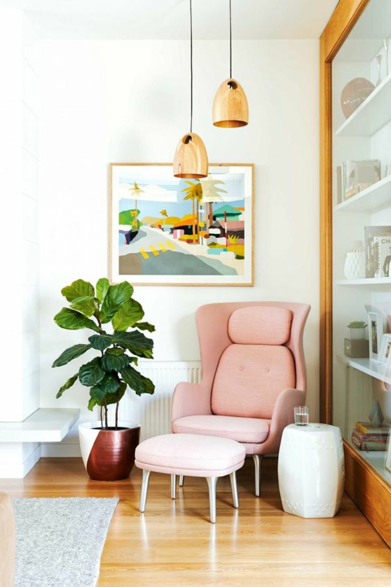 Inneneinrichtung planen Wohnzimmer Möbel Relax Sessel rosa