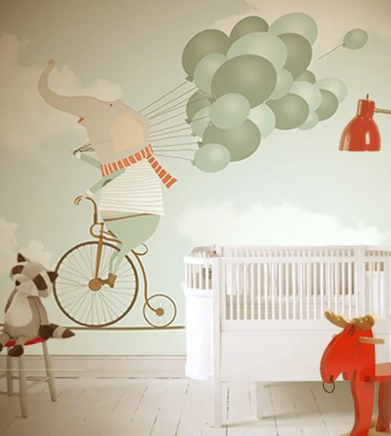 Mustertapeten Elefant mit Luftballons Tapeten für Kinderzimmer gestalten