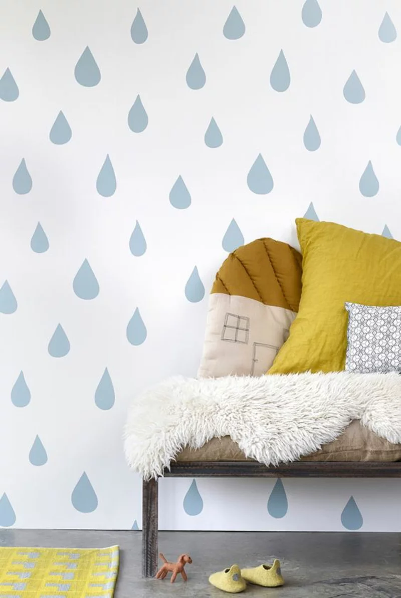 Mustertapeten Regentropfen blau Tapeten Kinderzimmer gestalten