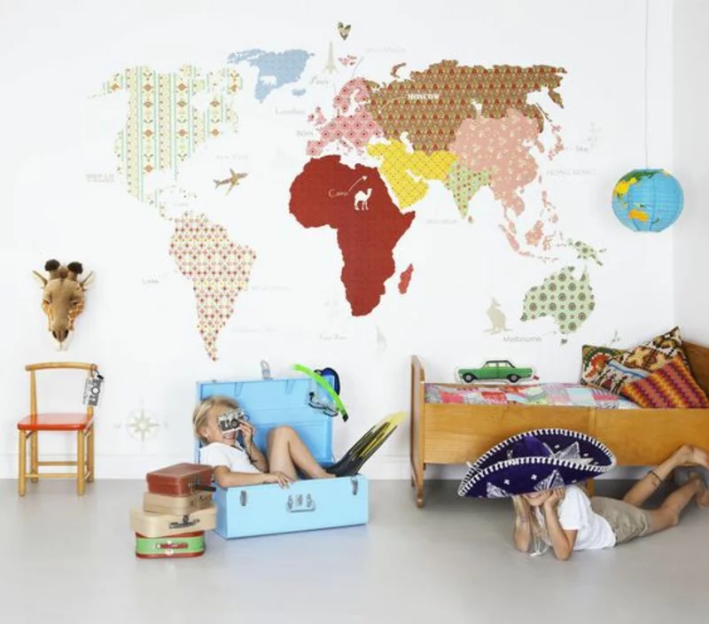 Mustertapeten Weltkarte Tapeten Kinderzimmer gestalten
