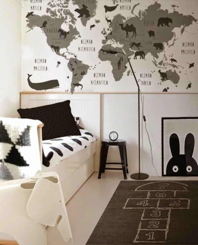 Mustertapeten Weltkarte Tapeten für Kinderzimmer gestalten