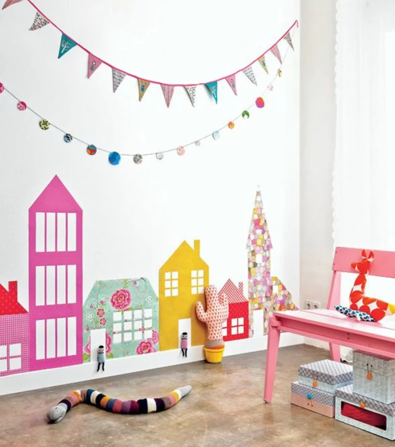 Mustertapeten farbige Gebäude Tapeten für Kinderzimmer gestalten