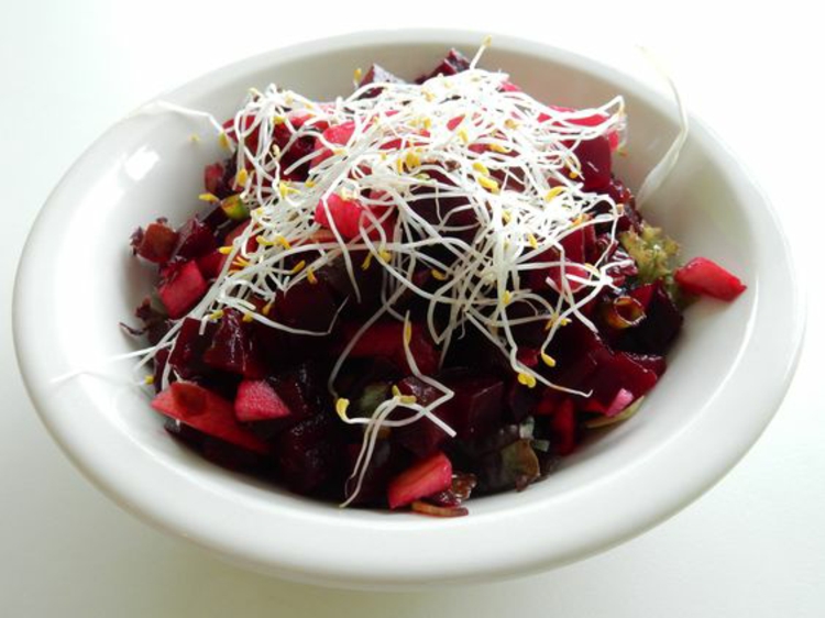 Salat mit Soja Sprossen Rote Beete Sprossen gesunde Ernährung Tipps