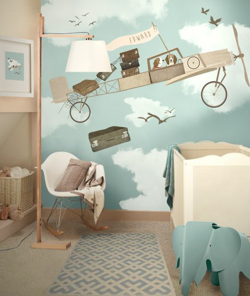  Tapeten Kinderzimmer Flugzeug Wolken Muster Kinderzimmermöbel