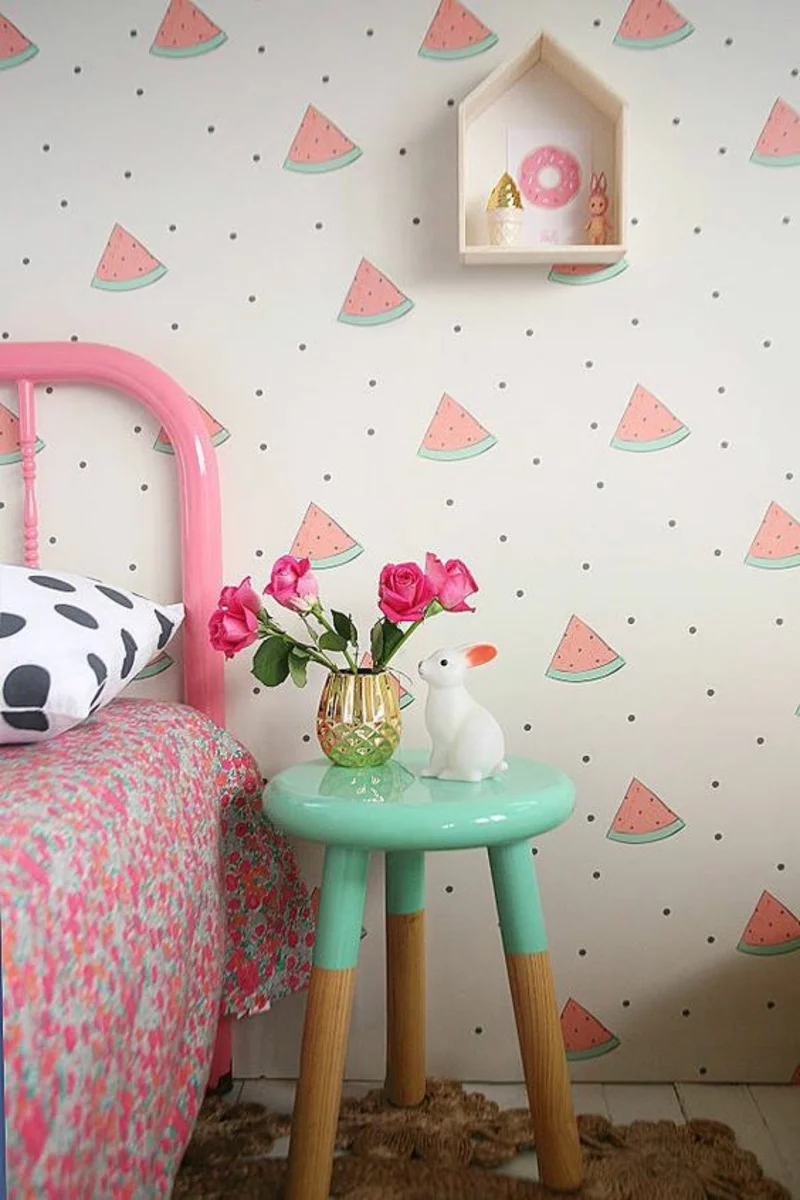 Tapeten Kinderzimmer Wassermelonen Muster rosa Beistelltisch