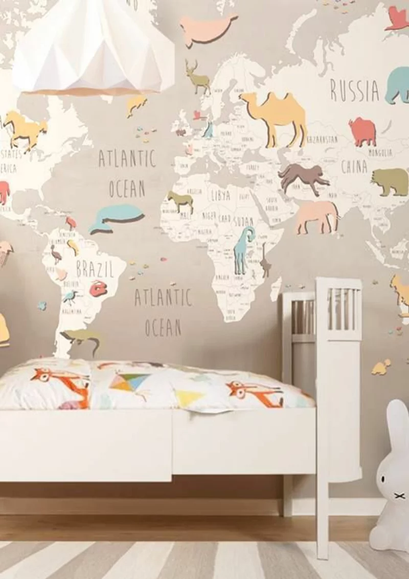 Tapeten Kinderzimmer lustige Weltkarte Akzentwand