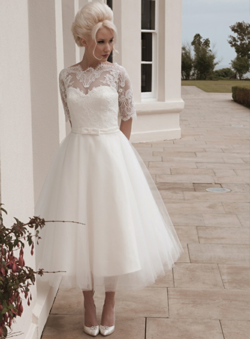 Vintage Standesamt Kleid kurz Brautmode Tüll und Spitze