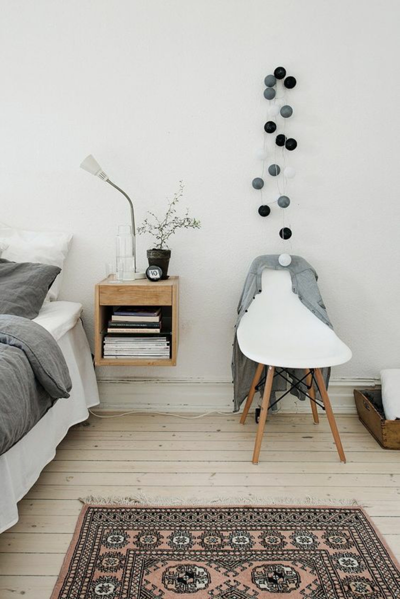 Wohnung skandinavisch einrichten Schlaszimmer Möbel Nachttisch