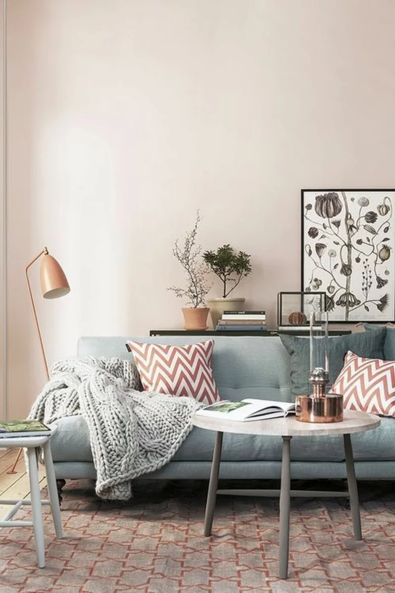 Wohnung skandinavisch einrichten Sofa Strickdecke