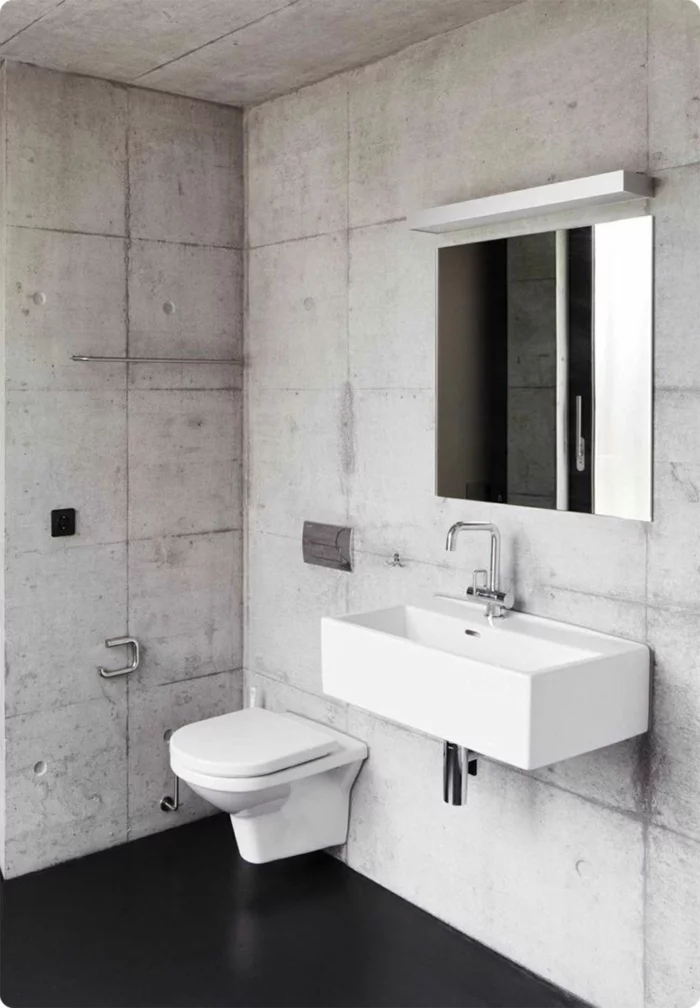 bodenbelag design badezimmer schwarzer boden wandgestaltung betonoptik