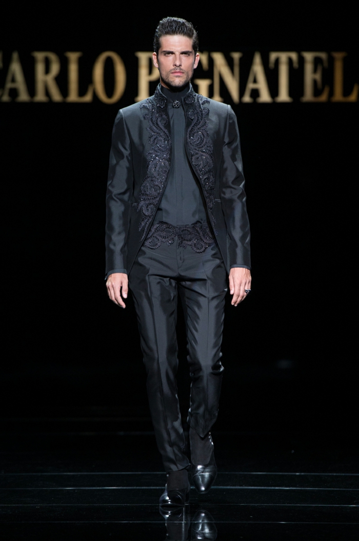 bräutigam mode eleganter anzug herrenmode schwarz satin haute couture carlo pignatelli 2016